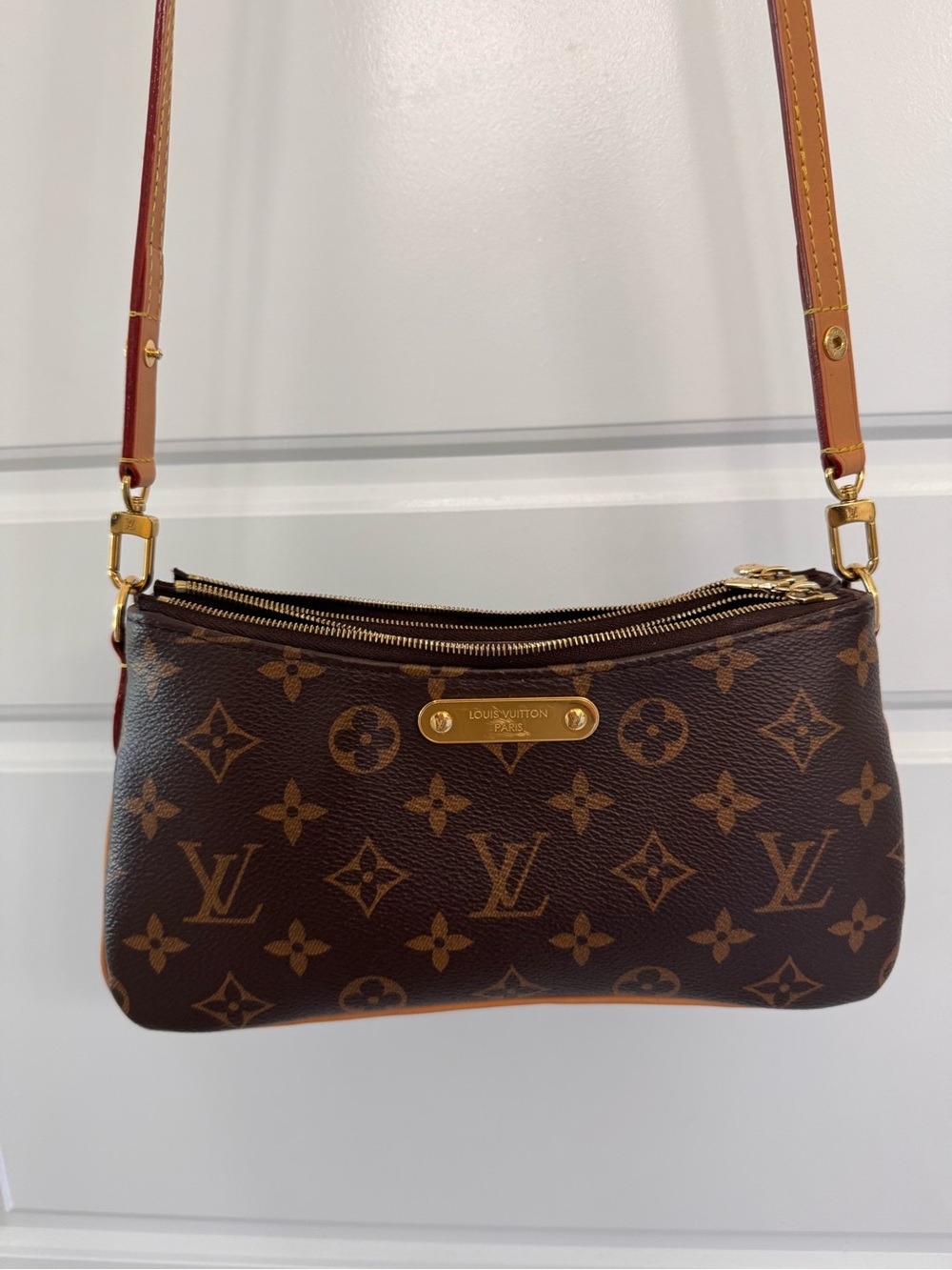 Designer Louis Vuitton Brown Monogram Canvas Crossbody with Gold Hardware